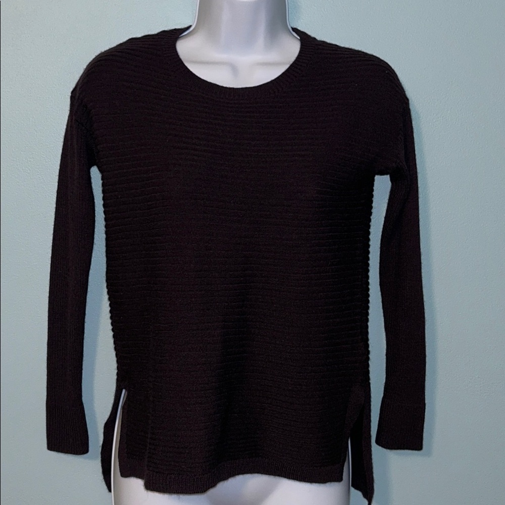 Tahari Eggplant Purple Ribbed Knit Wool-blend Sweater, XS